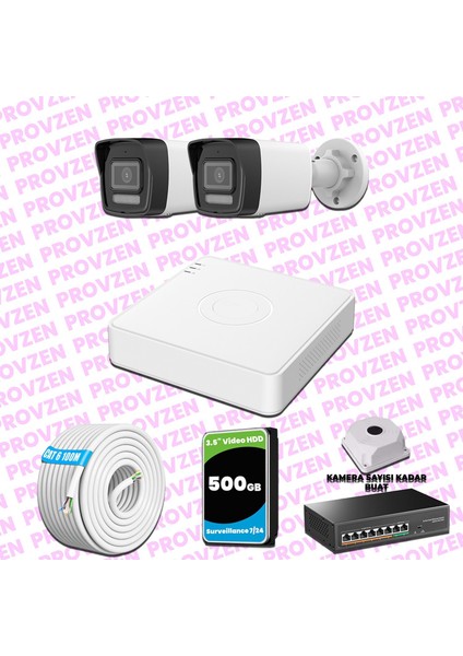 Hikvision 2 Kameralı Ip 1080P Colorvu Güvenlik Kamerası Mikrofonlu Olay Anında Bildirim