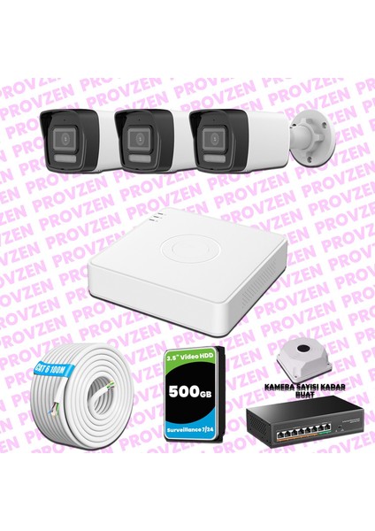 Hikvision 3 Kameralı Ip 1080P Colorvu Güvenlik Kamerası Mikrofonlu Olay Anında Bildirim