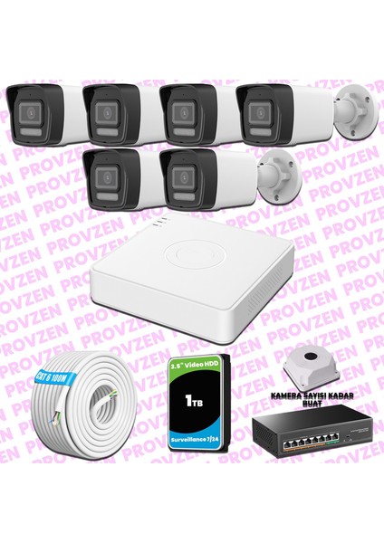 Hikvision 6 Kameralı Ip 1080P Colorvu Güvenlik Kamerası Mikrofonlu Olay Anında Bildirim