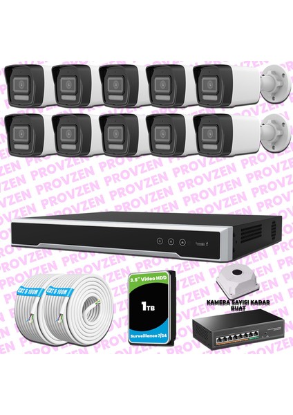 Hikvision 10 Kameralı Ip 1080P Colorvu Güvenlik Kamerası Mikrofonlu Olay Anında Bildirim