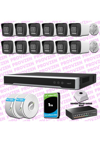 Hikvision 12 Kameralı Ip 1080P Colorvu Güvenlik Kamerası Mikrofonlu Olay Anında Bildirim