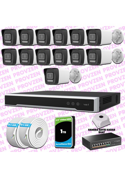 Hikvision 13 Kameralı Ip 1080P Colorvu Güvenlik Kamerası Mikrofonlu Olay Anında Bildirim