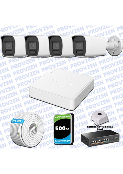 Hikvision Hibrit Ip Colorvu 4 Kameralı Güvenlik Kamerası Mikrofonlu Olay Anında Bildirim
