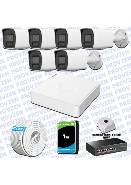 Hikvision Hibrit Ip Colorvu 6 Kameralı Güvenlik Kamerası Mikrofonlu Olay Anında Bildirim