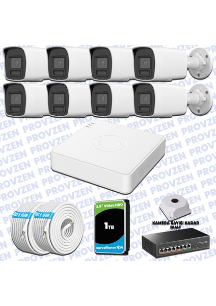 Hikvision Hibrit Ip Colorvu 8 Kameralı Güvenlik Kamerası Mikrofonlu Olay Anında Bildirim