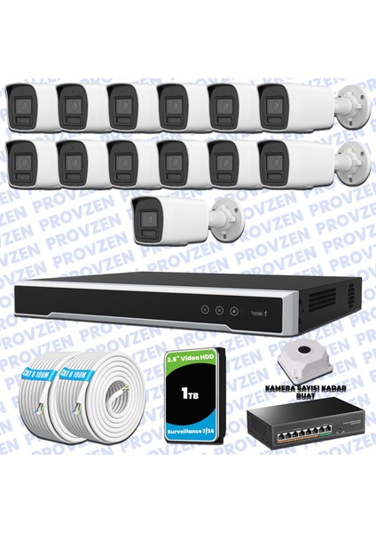 Hikvision Hibrit Ip Colorvu 13 Kameralı Güvenlik Kamerası Mikrofonlu Olay Anında Bildirim