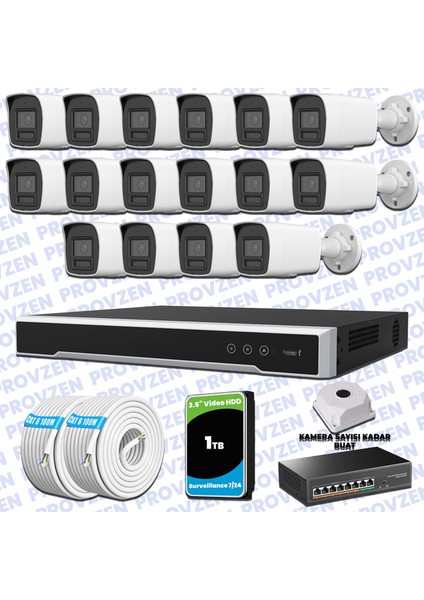 Hikvision Hibrit Ip Colorvu 16 Kameralı Güvenlik Kamerası Mikrofonlu Olay Anında Bildirim