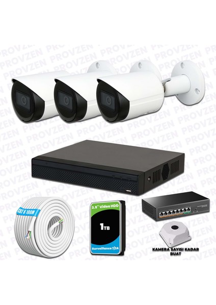 Dahua 3 Ip Kameralı 1440P Gece Görüşlü Güvenlik Kamerası Seti