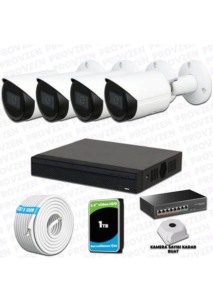 Dahua 4 Ip Kameralı 1440P Gece Görüşlü Güvenlik Kamerası Seti