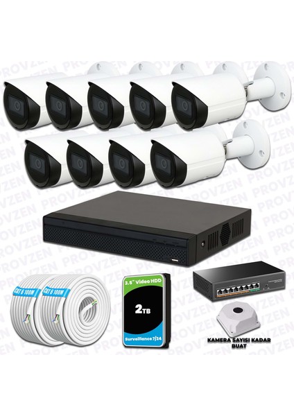 Dahua 9 Ip Kameralı 1440P Gece Görüşlü Güvenlik Kamerası Seti