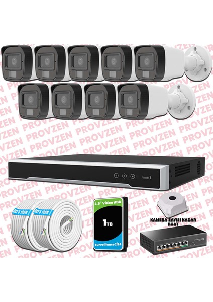 Hikvision 9 Kameralı Ip Full Hd Renkli Güvenlik Kamerası Mikrofonlu