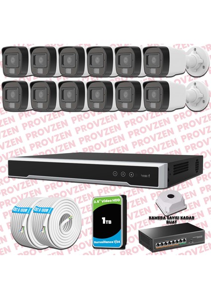 Hikvision 12 Kameralı Ip Full Hd Renkli Güvenlik Kamerası Mikrofonlu