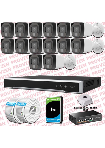 Hikvision 14 Kameralı Ip Full Hd Renkli Güvenlik Kamerası Mikrofonlu