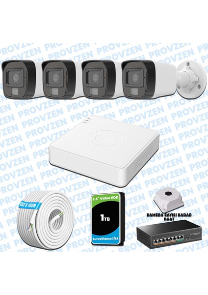 Hikvision 4’lü Ip 4mp Güvenlik Kamerası Seti Colorvu Mikrofonlu Olay Anında Bildirim