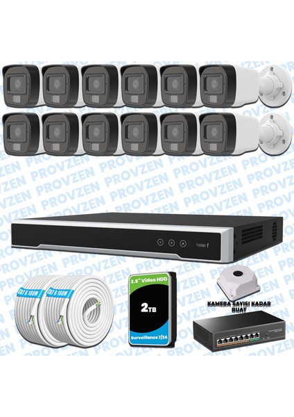 Hikvision 12’li Ip 4mp Güvenlik Kamerası Seti Colorvu Mikrofonlu Olay Anında Bildirim