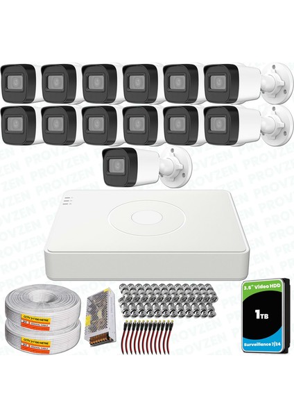 Hikvision 13 Kameralı Full Hd Geniş Açı Güvenlik Kamerası 1tb Olay Anında Bildirim