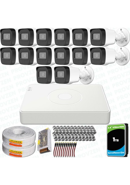 Hikvision 14 Kameralı Full Hd Geniş Açı Güvenlik Kamerası 1tb Olay Anında Bildirim