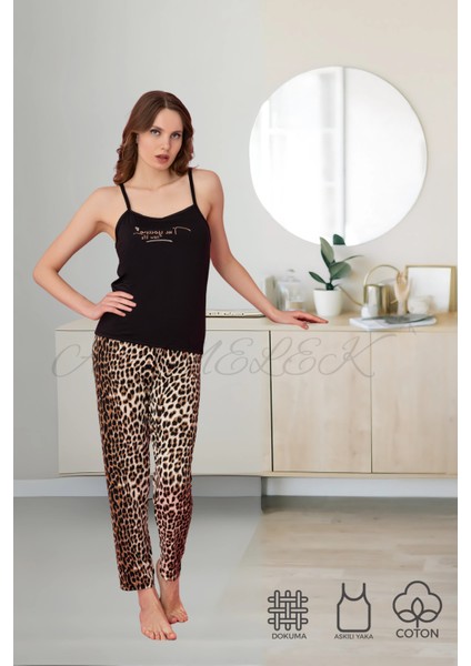 Kadın Pijama Takımı Pamuklu Lüx Askılı Pijama Seti