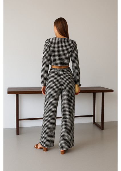 Bürümcük Kumaş Crop Uzun Kollu Bisiklet Yaka Üst ve Beli Lastikli Bol Paça Pantolon Takım - Normal ve Büyük Beden fiyatları