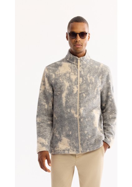 Erkek Antrasit Dik Yaka Fermuarlı Soft Touch Desenli Polar Regular Fit Sweatshirt A52Y1206