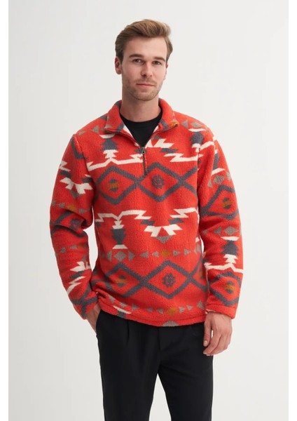 Vintage Desenli Kürk Dokulu Dik Yaka Regular Fit SWEATSHIRT-52440