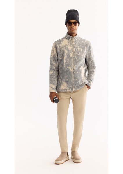 Erkek Antrasit Dik Yaka Fermuarlı Soft Touch Desenli Polar Regular Fit Sweatshirt A52Y1206