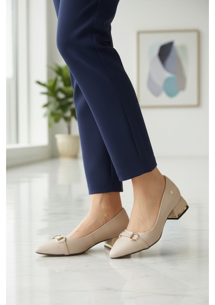 Bej Saten Dar Kalıp Kadın Abiye Ayakkabı PC-55197 Z modelleri