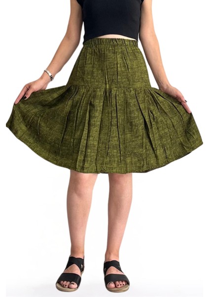 Viskon Kumaş Midi Boy Kadın Şort Etek