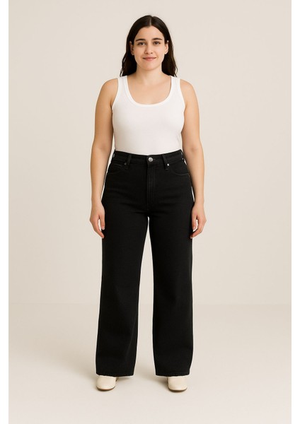 -Büyük Beden Geniş Paça Esnek Likralı Yüksek Bel Kotpantolon fiyatları