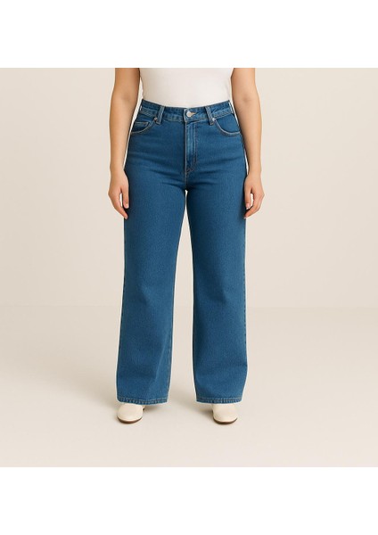 -Büyük Beden Geniş Paça Esnek Likralı Yüksek Bel Kotpantolon fiyatları