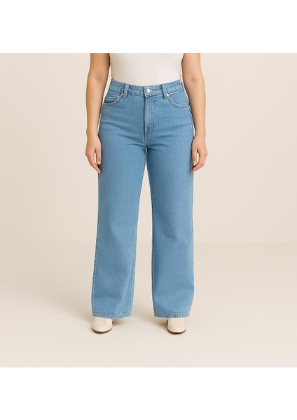 -Büyük Beden Geniş Paça Esnek Likralı Yüksek Bel Kotpantolon fiyatları