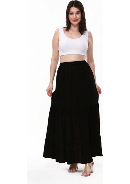 Belmando Viskon Kumaş Üç Kat Fırfırlı Uzun Etek