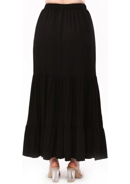Belmando Viskon Kumaş Üç Kat Fırfırlı Uzun Etek