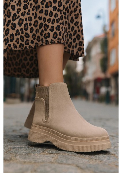Kadın Süet Lastikli Detaylı Şık Kadın Bootie