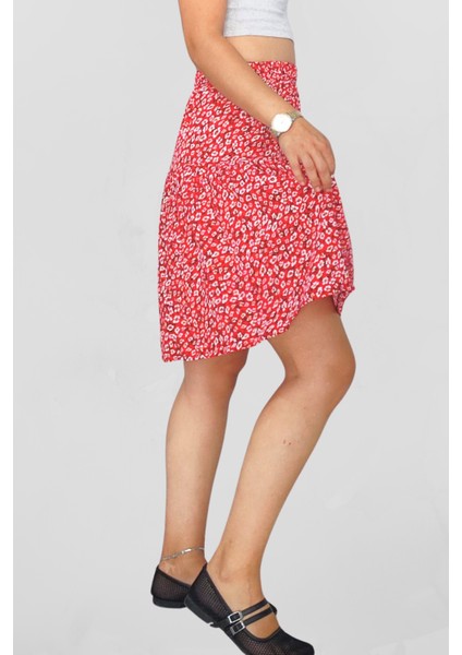 Viskon Kumaş Midi Boy Kadın Kırmızı Şort Etek modelleri