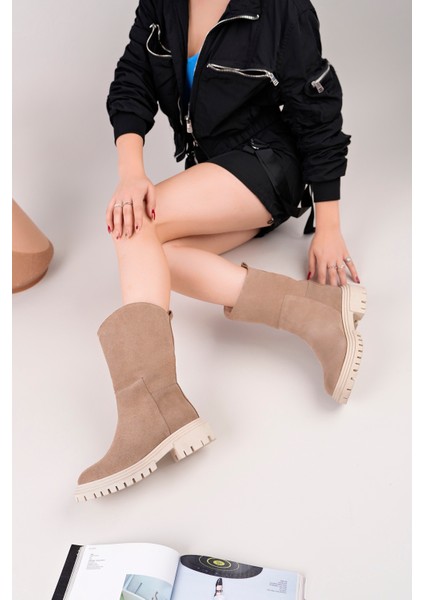 Megan Model Hakiki Deri Kalın Taban Günlük Kadın Uzun Bot fiyatları