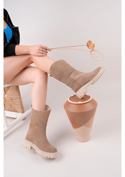 Megan Model Hakiki Deri Kalın Taban Günlük Kadın Uzun Bot fırsatları