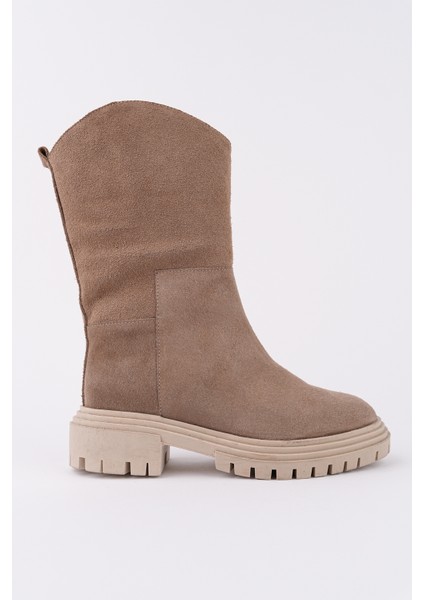 Megan Model Hakiki Deri Kalın Taban Günlük Kadın Uzun Bot