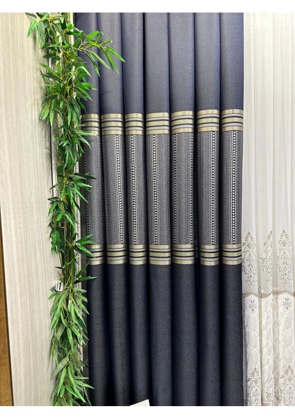 Mızraklı FT632256 V-502 Lacivert 1/3 Sık Pile Fon Perde Apm