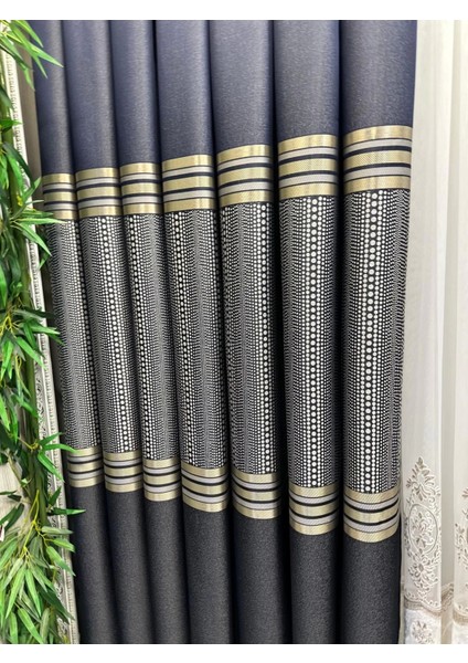 Mızraklı FT632256 V-502 Lacivert 1/3 Sık Pile Fon Perde Apm