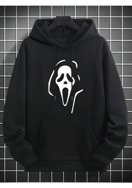 Oversize Geniş Kesim Uzun Kollu Kapüşonlu Sweatshirt – Siyah Hoodie Ghost Mask Baskılı modelleri