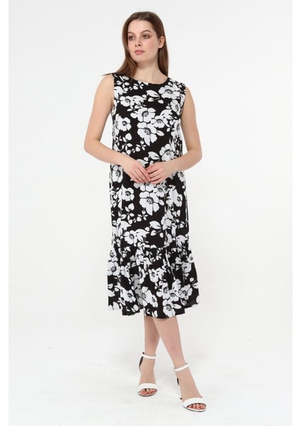 Kolsuz Viskon Kumaş Çiçek Desenli Uzun Elbise modelleri