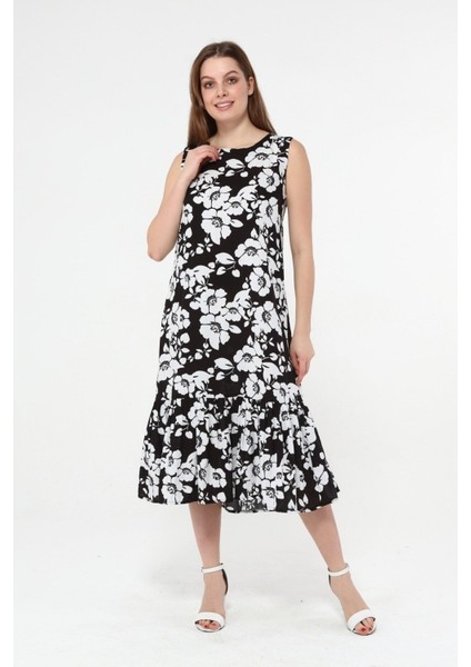 Kolsuz Viskon Kumaş Çiçek Desenli Uzun Elbise fırsatları