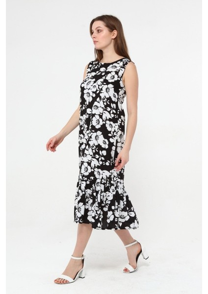 Kolsuz Viskon Kumaş Çiçek Desenli Uzun Elbise indirimleri