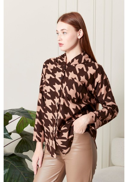 Süet Kadife Kapüşonlu Oversize Gömlek-Pera