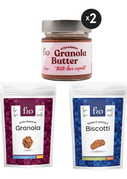 4’lü 2xgranola Butter Çilekli,üzümlü Cevizli Biscotti, Atıştırmalık granola Sağlıklı Atıştırmalık