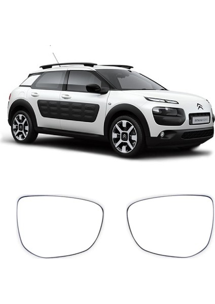Citroen C4 Cactus 2014-2020 Uyumlu Sağ + Sol Takım Dış Dikiz Aynası Camı Elektrikli Isıtmalı 2 Adet
