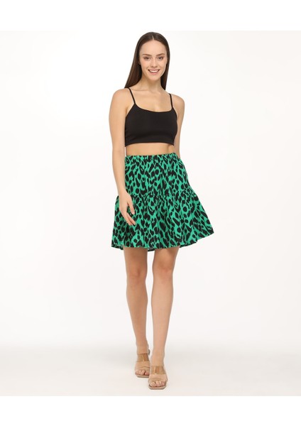 Yeşil Leopar Desen Viskon Kumaş Kısa Şort Etek modelleri