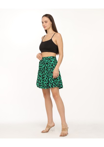 Yeşil Leopar Desen Viskon Kumaş Kısa Şort Etek fırsatları