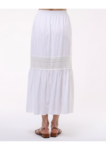 Güpür Detaylı Astarlı Keten Kumaş Uzun Etek fırsatları